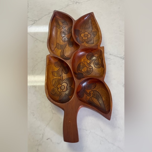 Hand Carved in The Islands Serving Tray w/5 slots - Picture 2 of 6